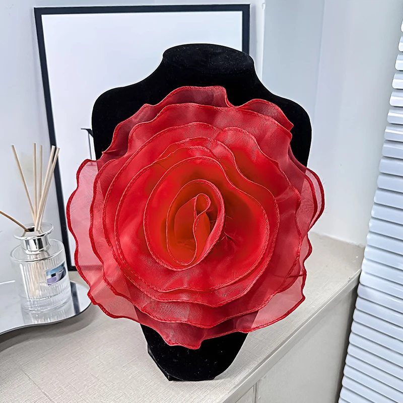 3D Organza Flower Corsage Sztuczny kwiat róży Naszywka Kwiat klatki piersiowej Aplikacja do szycia Broszka Akcesoria Odzież Sukienka Dekoracja szyi