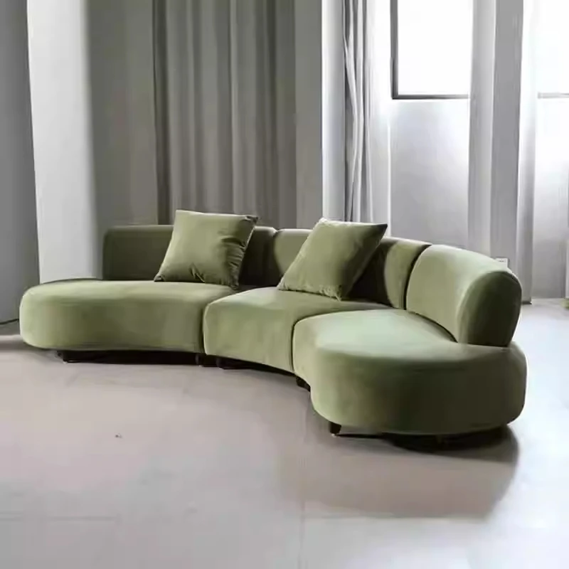 @#Dark Green Fleece Curved Modular Sofa Minimalist Modern Style Living Room Sofas Leisure Use Fabric Sofa