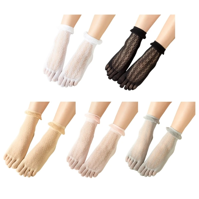 

Woman Lace Five Finger Sock Thin Sock Loafer Breathable Pleated Lace Toe Sock