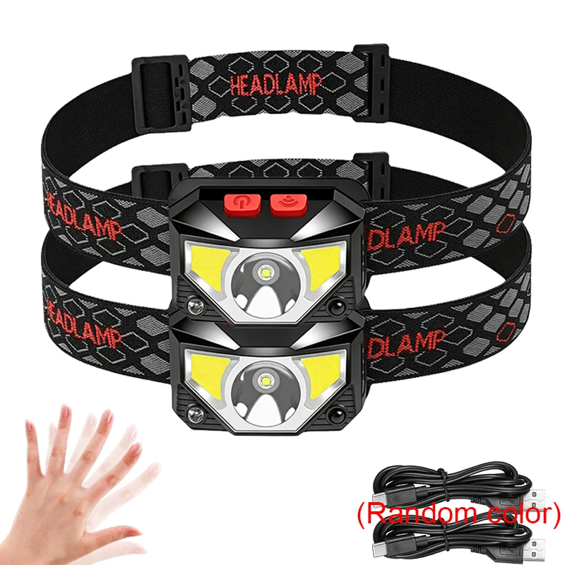 1-3 Stück wiederaufladbare LED-Stirnlampe mit Sensor, COB- und LED-Perlen, 8 Beleuchtungsmodi, weißes und rotes Licht, Angellicht