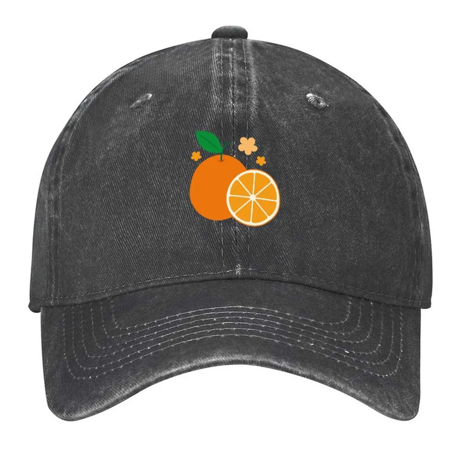 

Oranges and Flowers on Dark Blue Baseball Cap Streetwear Uv Protection Solar Hat Mountaineering Snapback Cap Hats Woman Men's