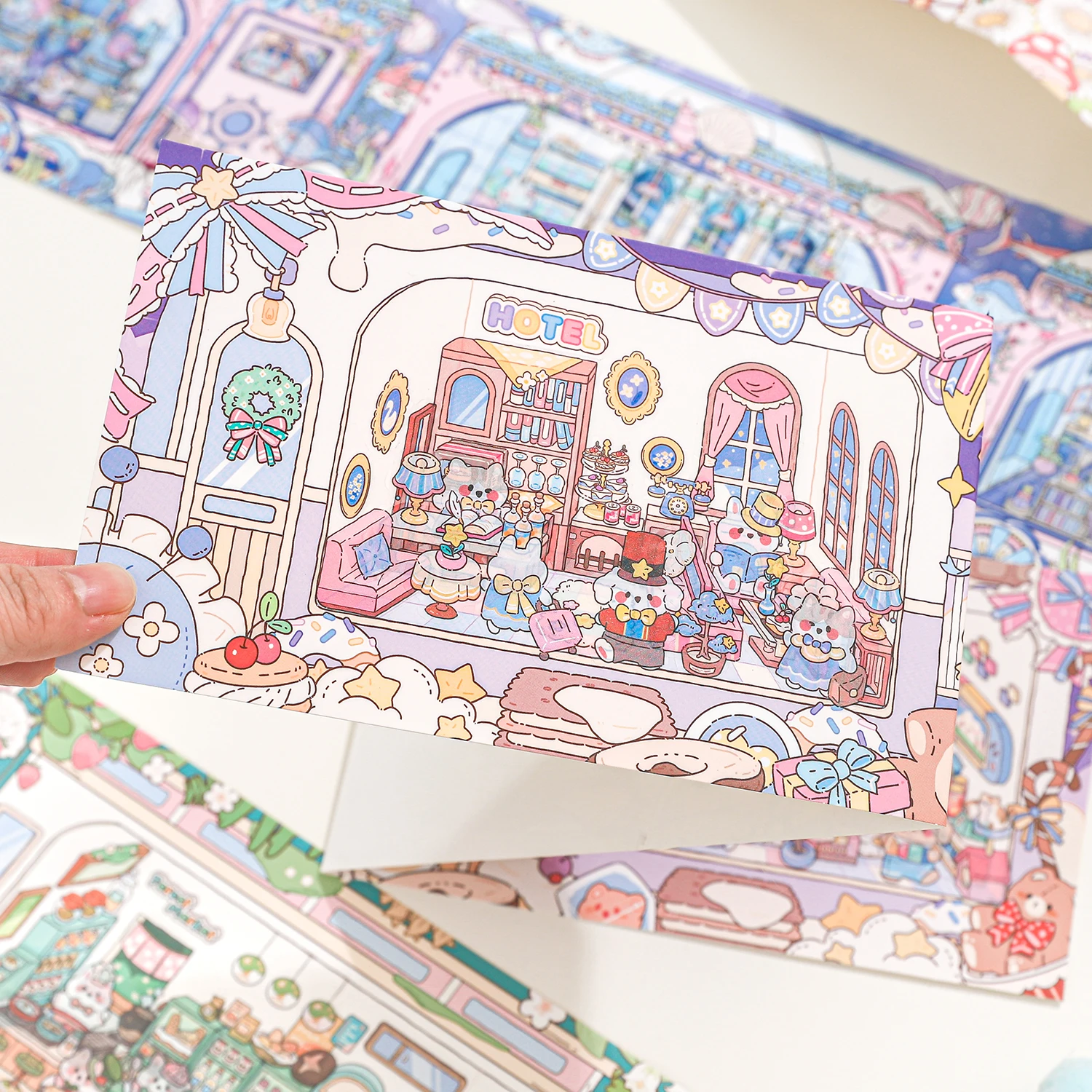 Kawaii حلم التجوال قطار ثلاثية الأبعاد قطار الوقت المشهد ملصق DIY جيب المقصورة المشهد هدايا عيد الميلاد ﻿