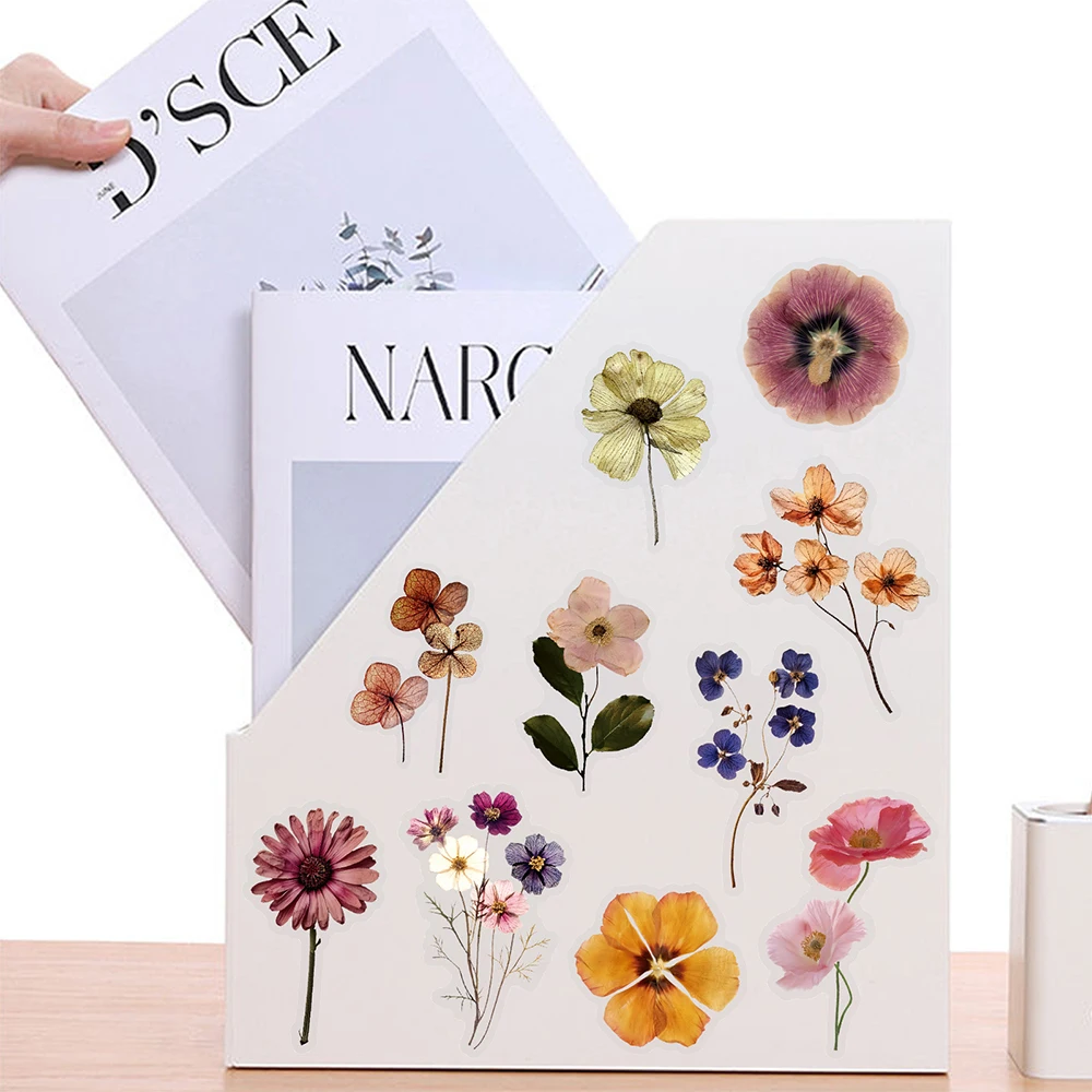 10/30/50pcs Vintage Fleur Flétri Autocollants Esthétiques Transparent PET Graffiti Autocollants Bagages Ordinateur Portable Téléphone Autocollant Étanche