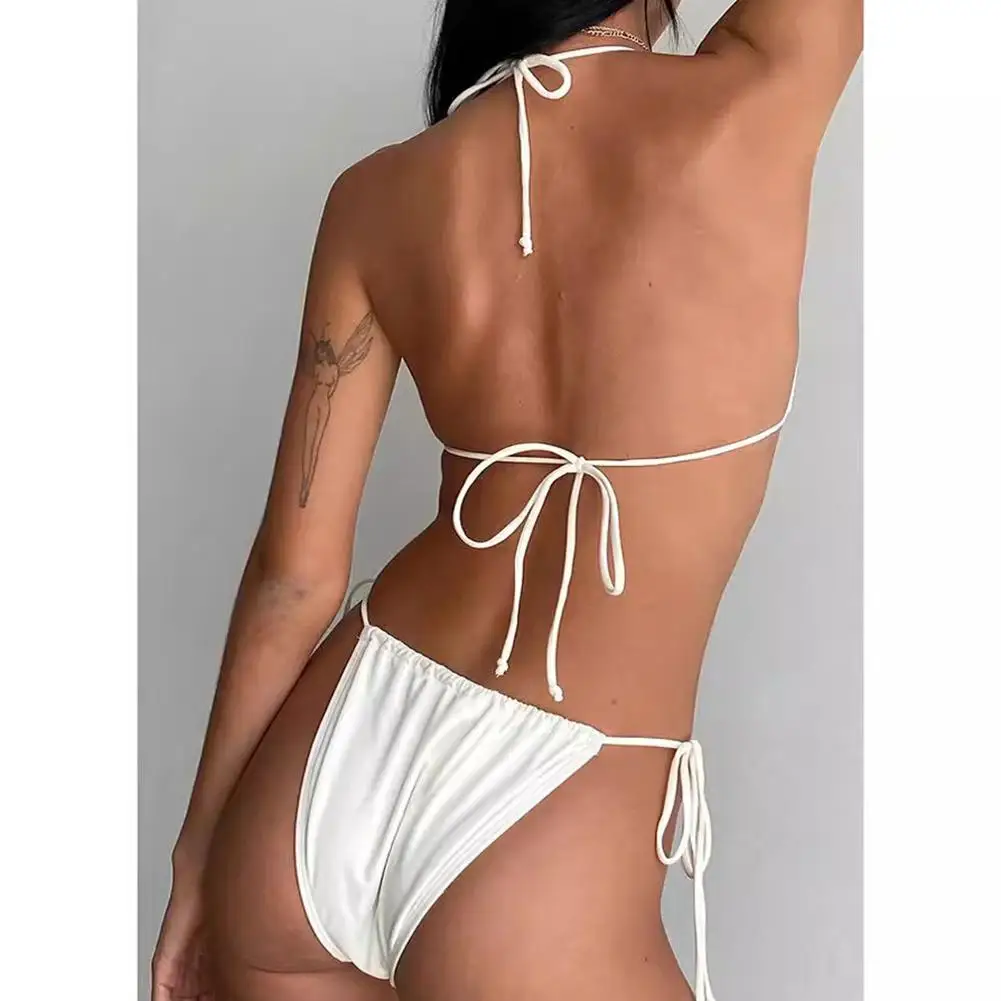 Senhoras cor sólida moda roupa interior brasileira casual mulher japonesa calcinha laço lounge bikini split maiô feminino