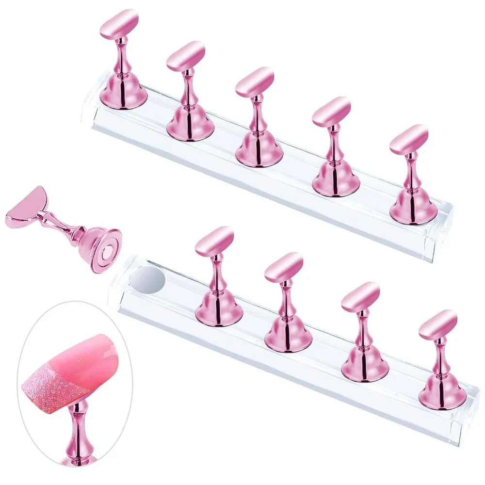 Pink Nail Stand Set for Press-On Nails Display, Magnetic Holder, Starter Acrylic Nail Art Kit Accessories