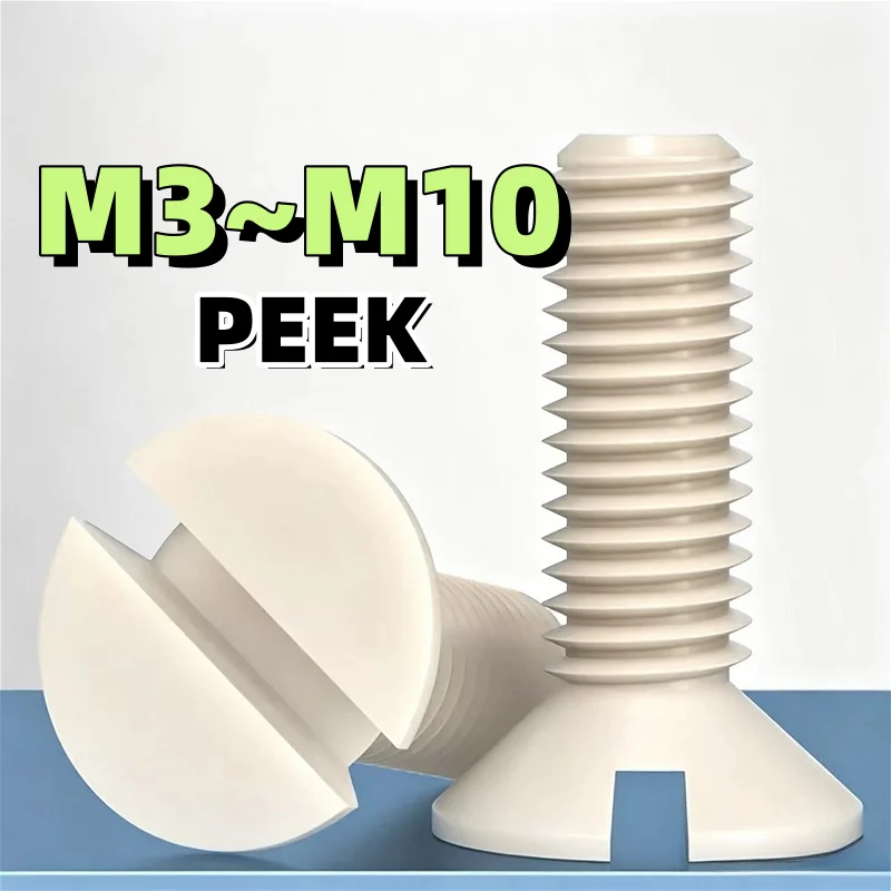 M3 M4 M6 M8 M10 PEEK Plastic Slotted Countersunk Flat Head Screw High Temp Resistant Acid Alkali Insulated Bolts