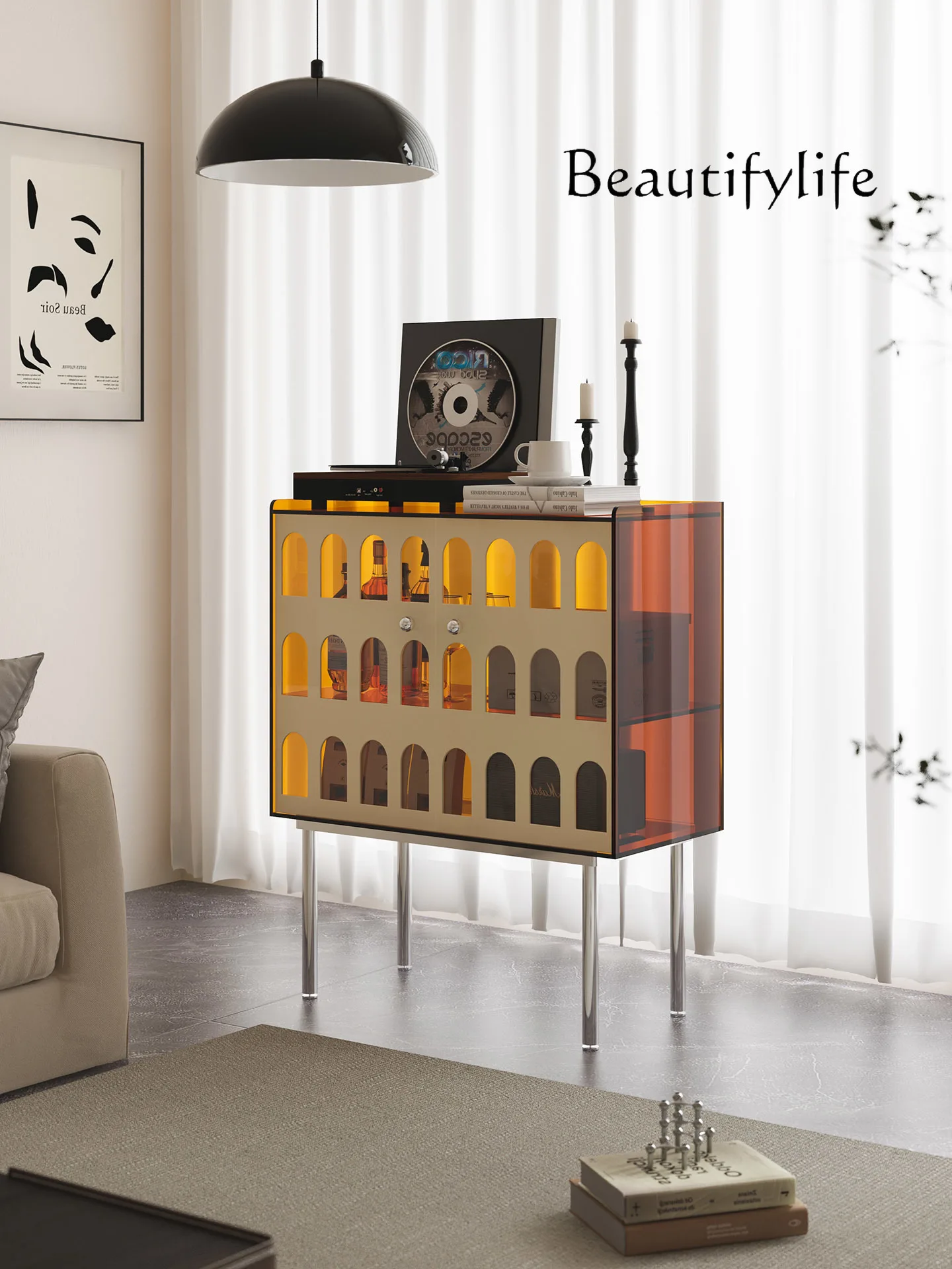 

Acrylic dining side cabinet French retro display living room sofa storage cabinet porch wine designer