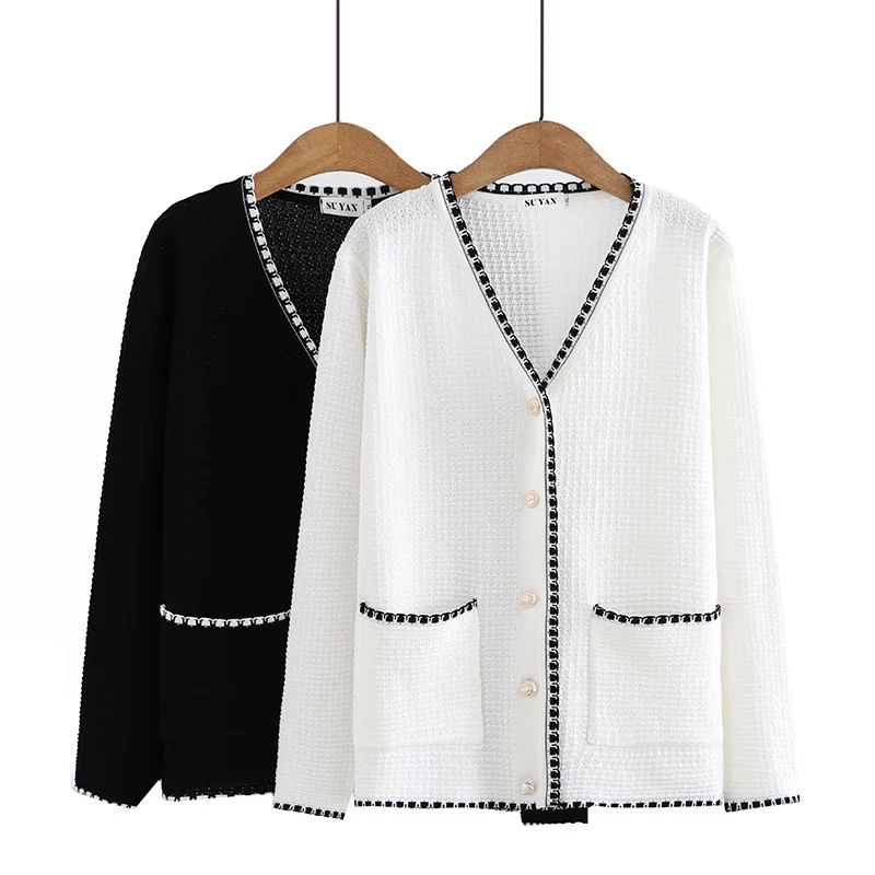 Cardigan en coton à manches longues pour femme, veste Chic, col en v, simple boutonnage, décontractée, manteaux fins, grande taille, automne 2022