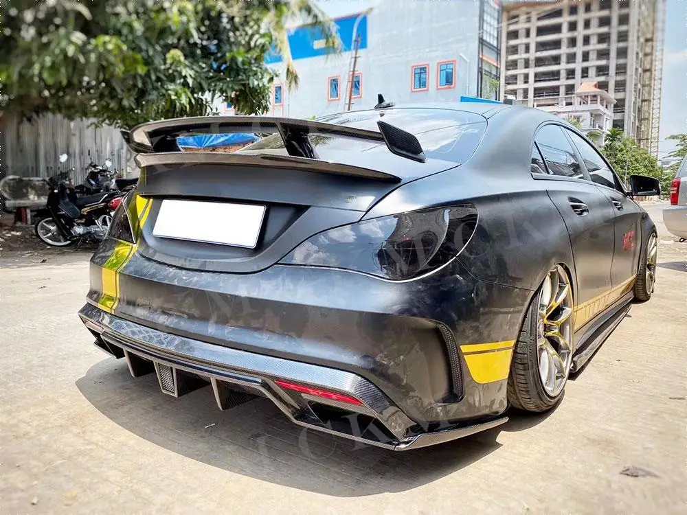for Benz CLA Class W117 CLA200 250 260 CLA45 AMG 2013-2018 Real Carbon Fiber Rear Bumper Diffuser Side Splitters with Tips