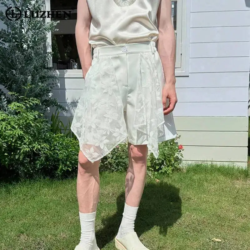 LUZHEN Design Men's Patchwork Lace Straight Shorts Embroidery Gauze 2026 Summer Original Fashion Male Five-pointed Pants JY7577