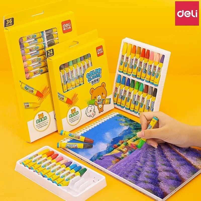 Deli Crayon 12/18/24/36 Color Oil Painting Stick 오일파스텔 Pastel Children Professional Drawing Graffiti Safe And Non-toxic Washable