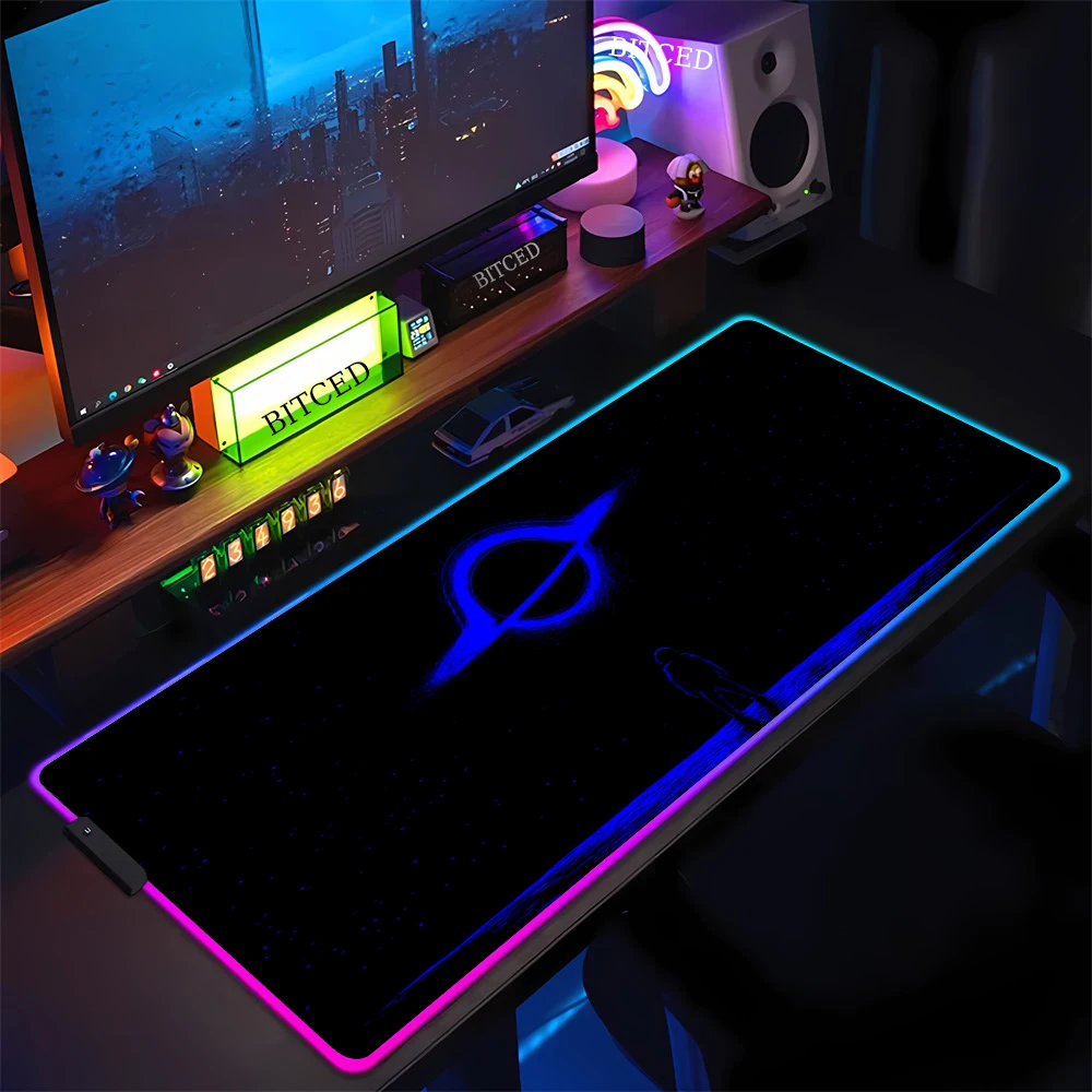 RGB นักบินอวกาศ Mousepad สํานักงานเดสก์ท็อปอุปกรณ์เสริมคอมพิวเตอร์เมาส์ Pad Backlight Kawaii ลื่นสีสันตาราง Mats