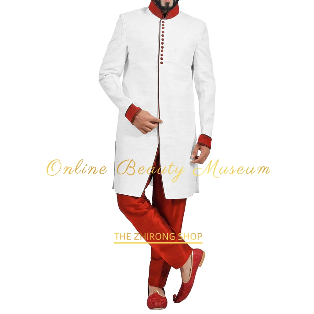 Men\'s 2-piece formal suit (jacket+pants) red African/Indian style overcoat wedding events prom birthday party Xmas custom attire