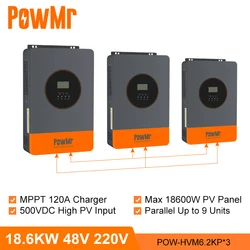 PowMr 18.6KW Hibrit Solar İnvertör 48V 220V 380V 3 Fazlı İnvertör Açık Kapalı Izgara, MPPT 120A Solar Şarj Cihazı Paralel 9'a Kadar Ünite