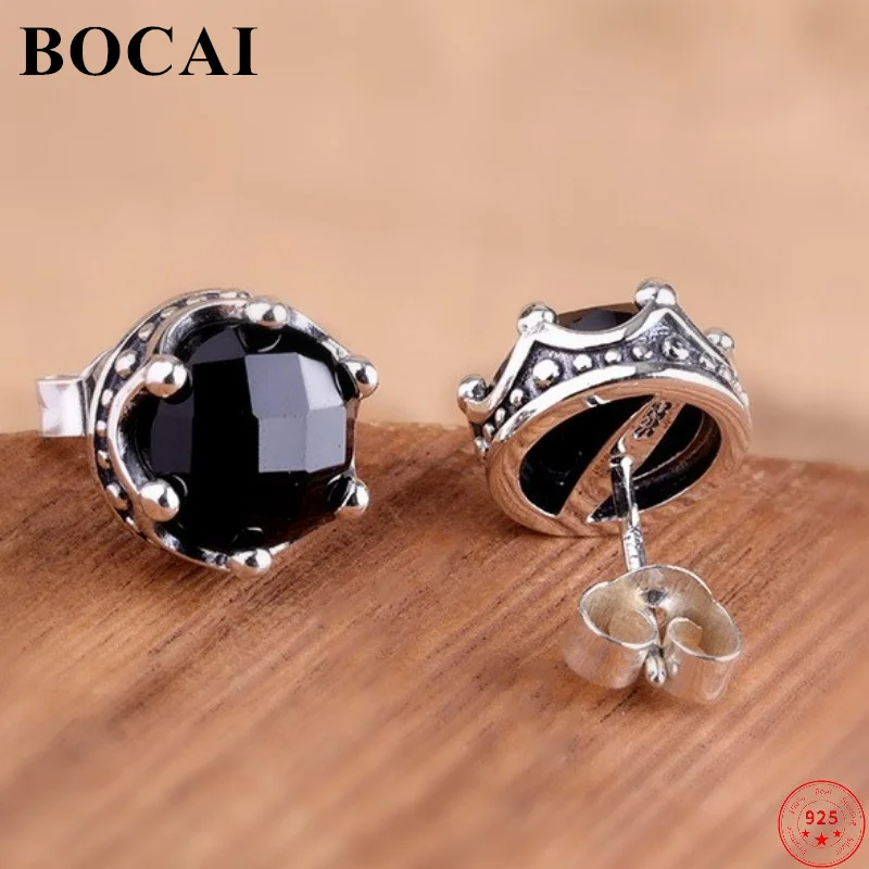 BOCAI S925 pendientes tipo botón de plata fina para mujer nueva moda Tangent avión ágata oreja Stud joyería pura Argentum al por mayor