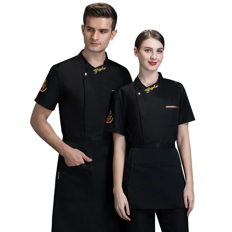 Dining Chef Work Clothes Men's Short Sleeve Thin Western Food Baking Kitchen Chef Clothes Women's Summer Clothes Breathable Prin