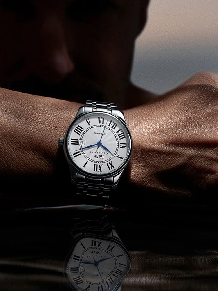 I&W Retra Automatic Watch for Men MIYOTA Movement Mechanical Wristwatches Sapphire Roman Scale Calendar Waterproof Reloj Hombre