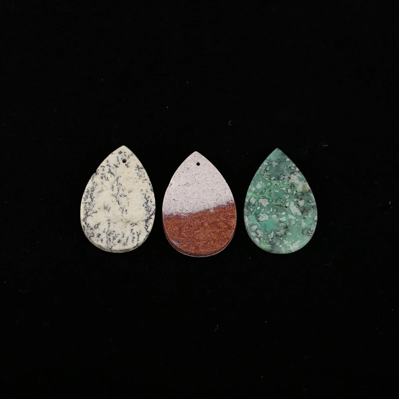 

3PCS Natural Picture Jasper & Amazonite Water Drop Earrings Pendant Beads Semiprecious Stone Sketching Fashion Jewelry 30x20x4mm