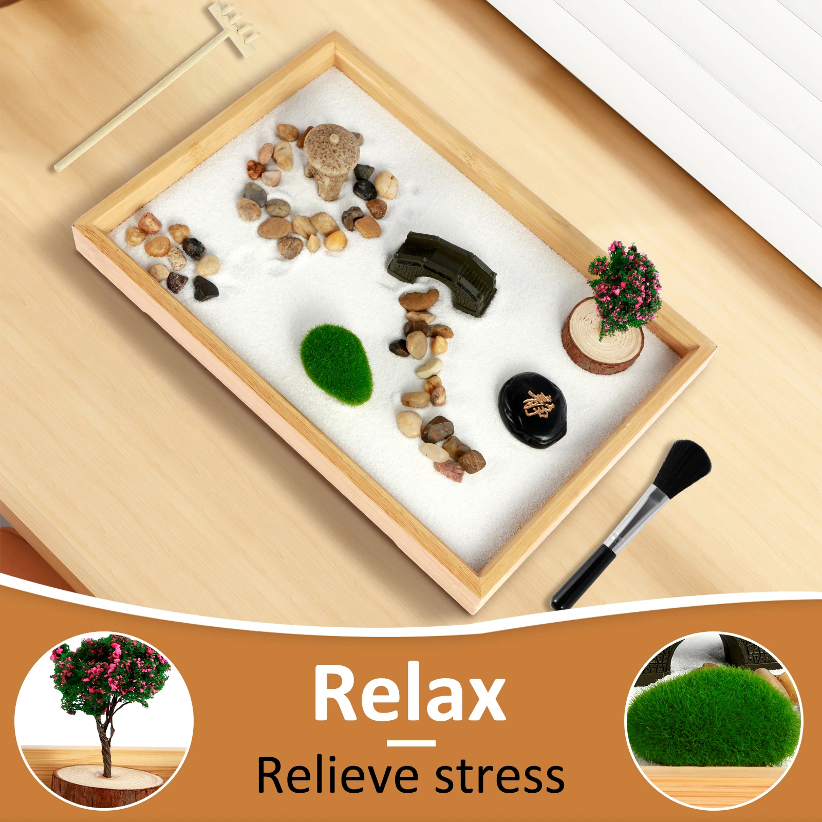 Mini Zen Garden Kit Desktop Sand Table Crafts Zen Decor Miniature Landscape Ornament for Home Office Desktop Meditation Decor