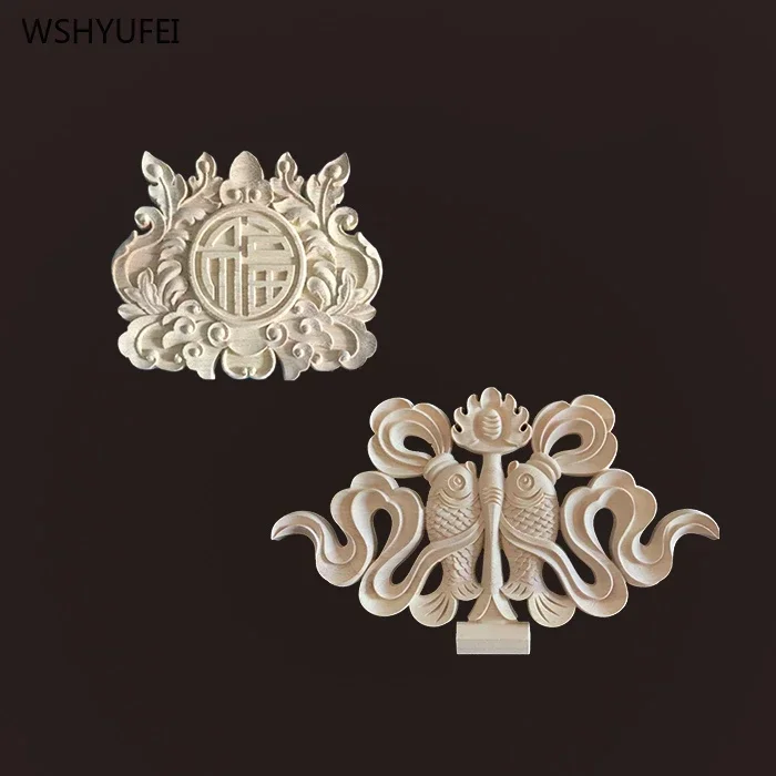 Direct selling wood corner flower carving wood carving Home Decals Furniture Decorative Decals Wooden Window Decoration