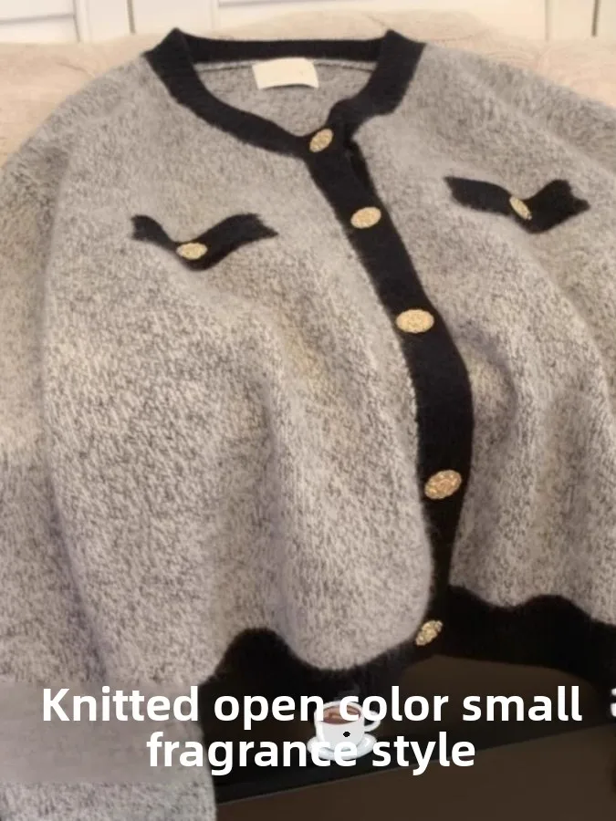 

Extra Large 300 Pou ey Open Cardigan Outerwear ex Spring Vintage Loose round Ne Sweater Knitted Polyester Fiber