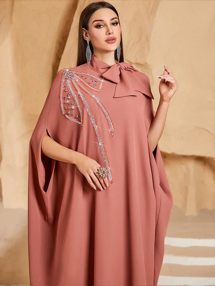 عبايات بفيونكة ماسية مقاس واحد للنساء فستان إسلامي دبي عباية تركيا قفطان فضفاض بوبو رداء قفطان المغرب ثوب الشرق الأوسط