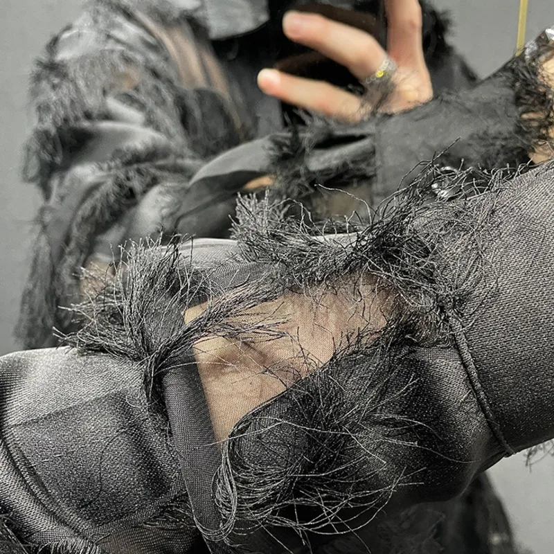 WVGA خريف جديد الرجال المد شارع العليا شبكة المرقعة قمصان طويلة الأكمام المتخصصة شيك عادية بدوره إلى أسفل طوق القمم Ins Y2K W13216 #6