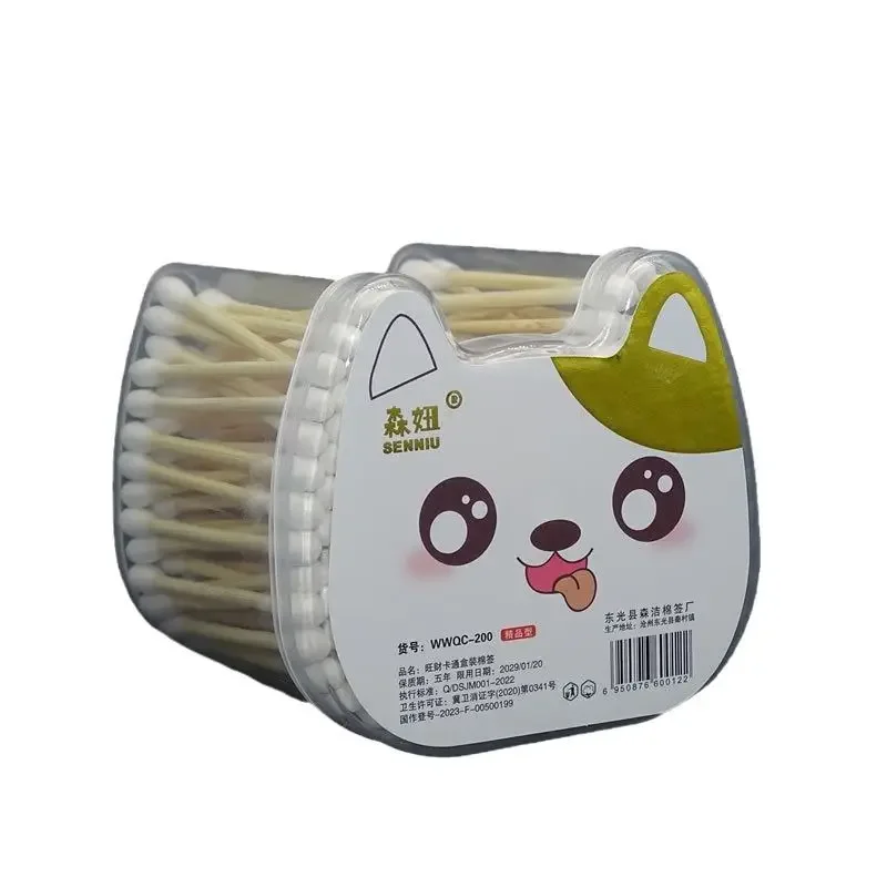 200Pcs Disposable Cotton Swab Household Makeup Removal Ear Digging Hygiene Cleaning Cotton Swab Disposable Round Head Cleaning