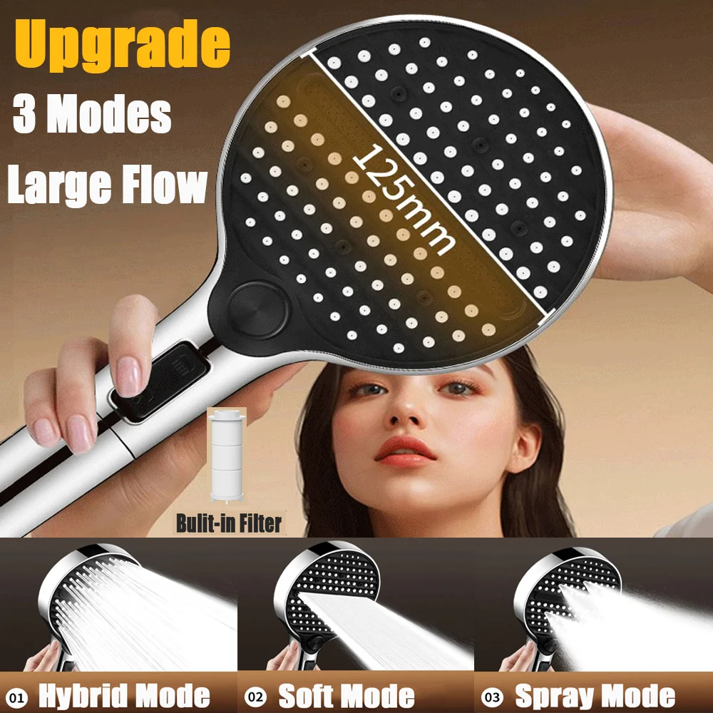 

125 мм большая панель массажная насадка для душа под давлением с фильтром 3 режима высокого давления с большим расходом дождя насадка для ванной комнаты