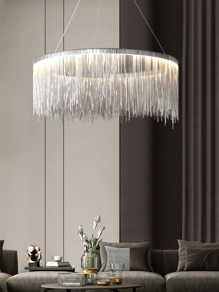 Postmodern bohemian pendant light Tassel Contracted Hanging Light  for Round Living Room Bedroom Lustre Chrome Circular lamp