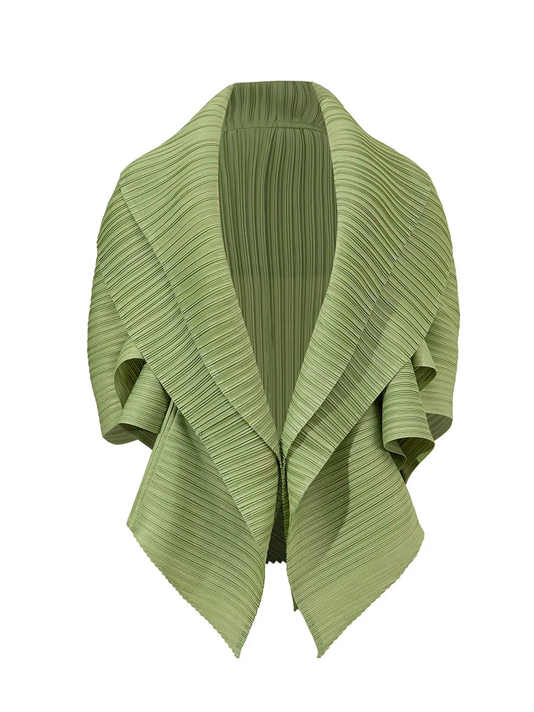 Miyake Pleated Shirt Loose Lapel Oversized Jackets Art Pleated Bat Solid Color Cardigan Coat