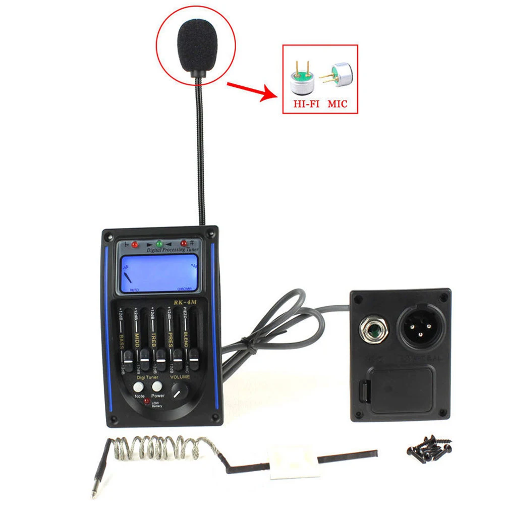 

Acoustic Guitar 5 Band EQ Equalizer with Piezo Pickup Cable Mounting Screws Microphone Battery Box Guitar Parts