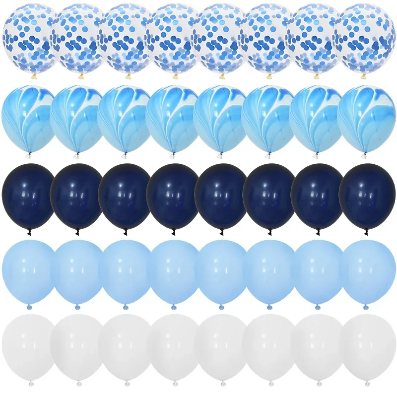 Blue Agate Marble Metallic Balloons 40Pcs Set for Kids Birthday Party Baby Shower Graduation Wedding Decorations