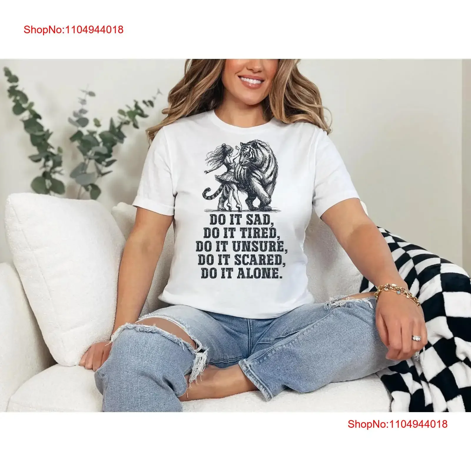 

Футболка Motivational Do It Tired Sad Alone Вдохновляющая винтажная футболка с изображением девушки и тигра Мощная винтажная стираная слегка