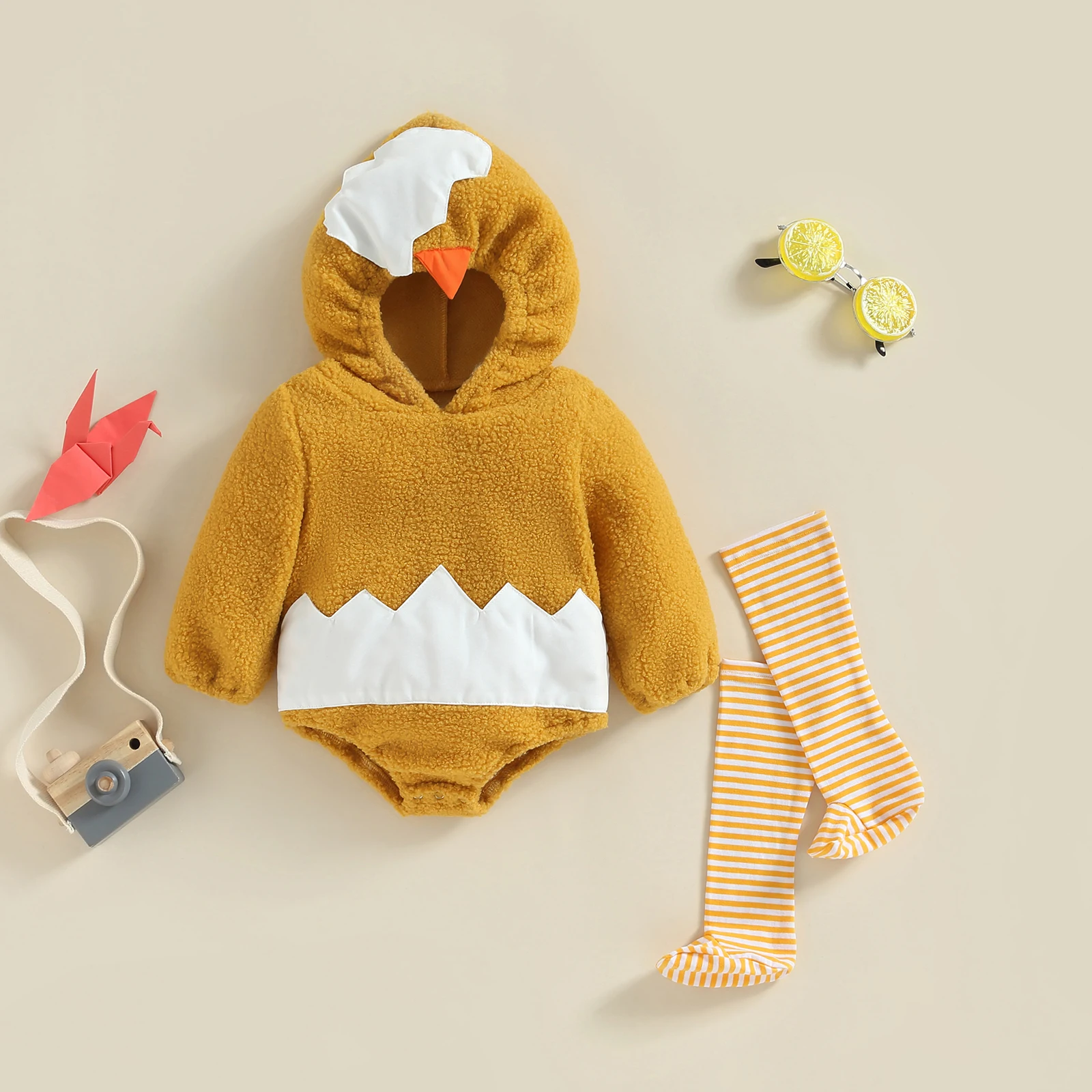 

Baby Girls Boys Hoodies Rompers Chick Shape Hooded Long Sleeve Infant Jumpsuits Fall Clothes Bodysuits With Stripe Stockings