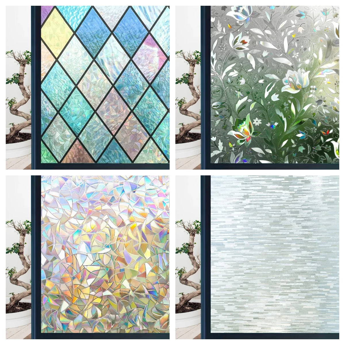 Fenster-Sichtschutzfolie, Regenbogenfolie, dekorativer Fensteraufkleber, 3D-statischer Buntglas-Tönungstönung für die Heizkontrollfolie zu Hause