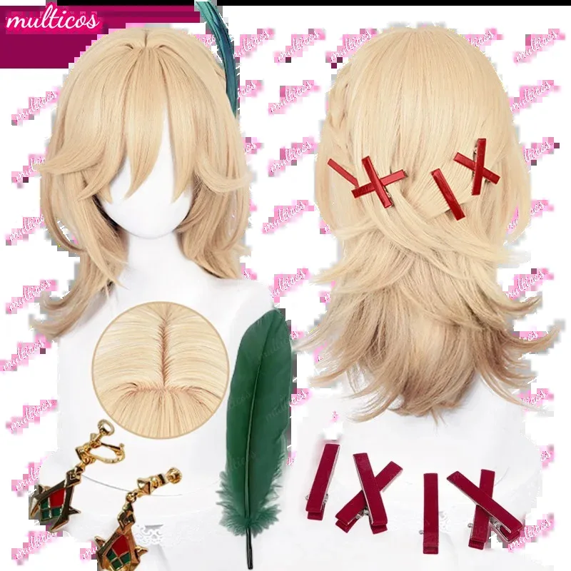 

Game Genshin Impact Kaveh Linen Gold With Braid Wigs Kavi Cosplay wigs Heat Resistant Hair Party Wigs+Free Wig Cap