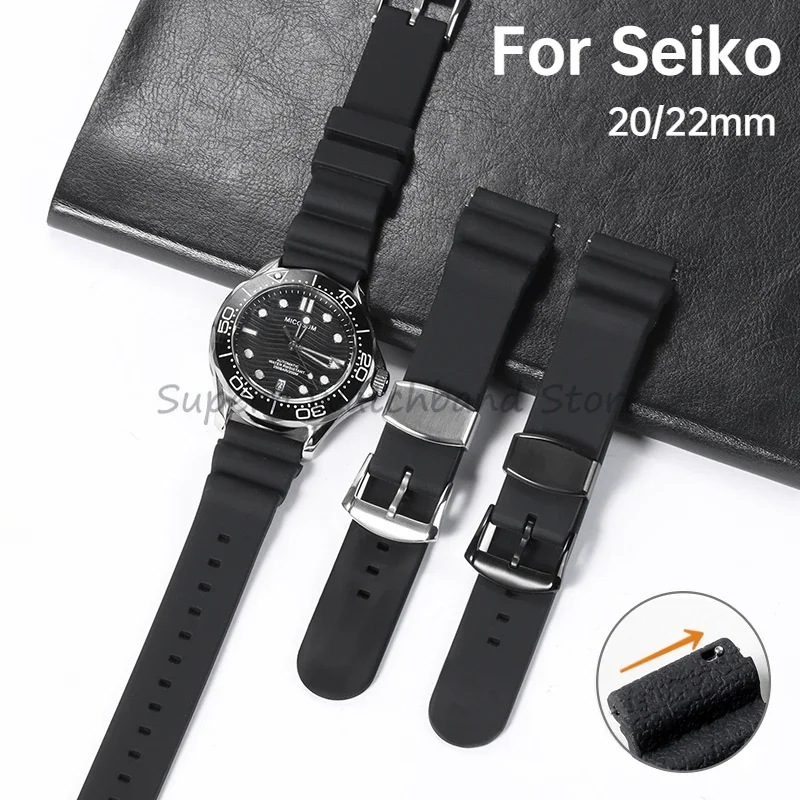 High Quality Silicone Watch Band 20 22mm for Seiko Water Ghost Rubber Waterproof Silicone Sports Strap for Men Black Ring Buckle