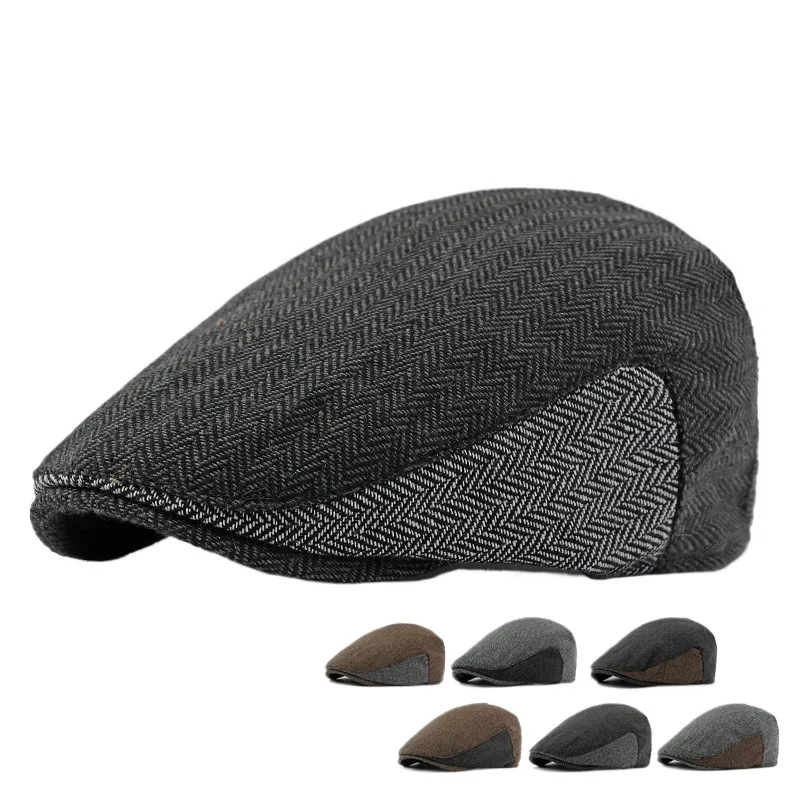 

Foreign Trade Cross-border Hat Wholesale Personality Stitching Beret Men's British Retro Advance Hats Plus Size Peaked Cap Women