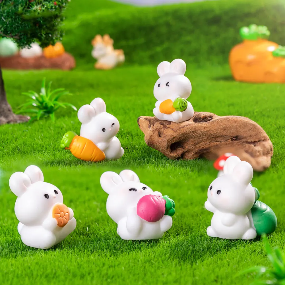 

10 Pcs Mini Rabbit Ornament Small Fairy Garden Miniatures Tiny Cute Figurine Carrot Ornaments Decor