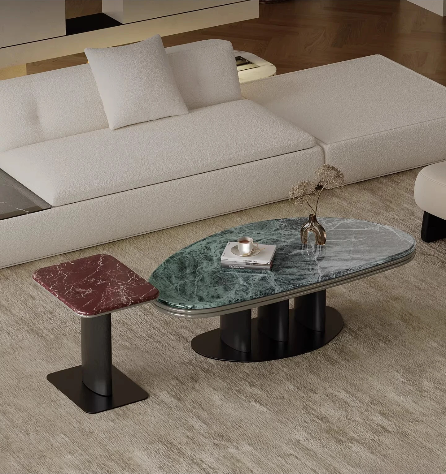 

high-end luxury stone coffee table combination marble living room sofa household small apartment designer light luxury