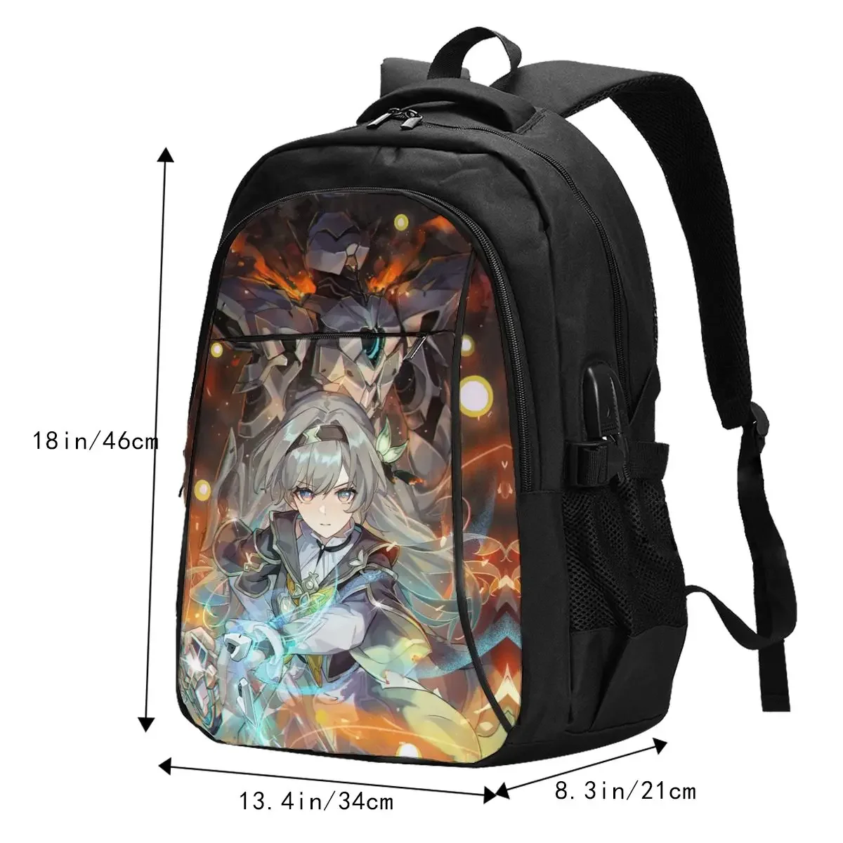 Mochila para portátil de viaje Honkai Star Rail Firefly, mochila para portátil resistente al agua de negocios con puerto de carga USB, bolsa universitaria