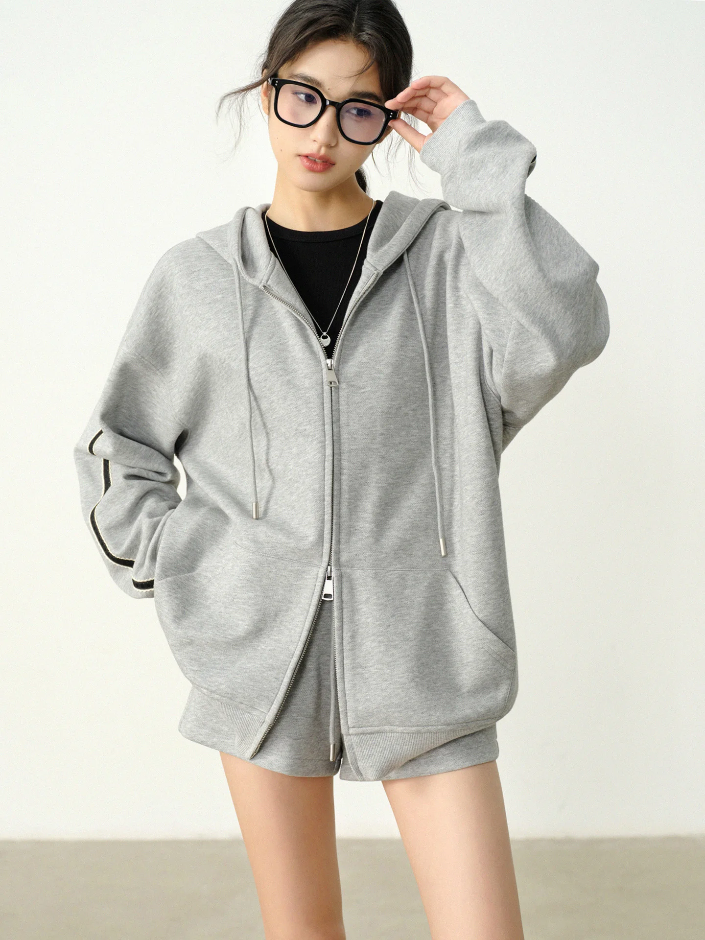 Casual Loose Zip Up Hoodie Women Autumn Oversized Sweatshirt Jacket American Drawstring Hooded Coat Relaxed Comfy Daily Outfit