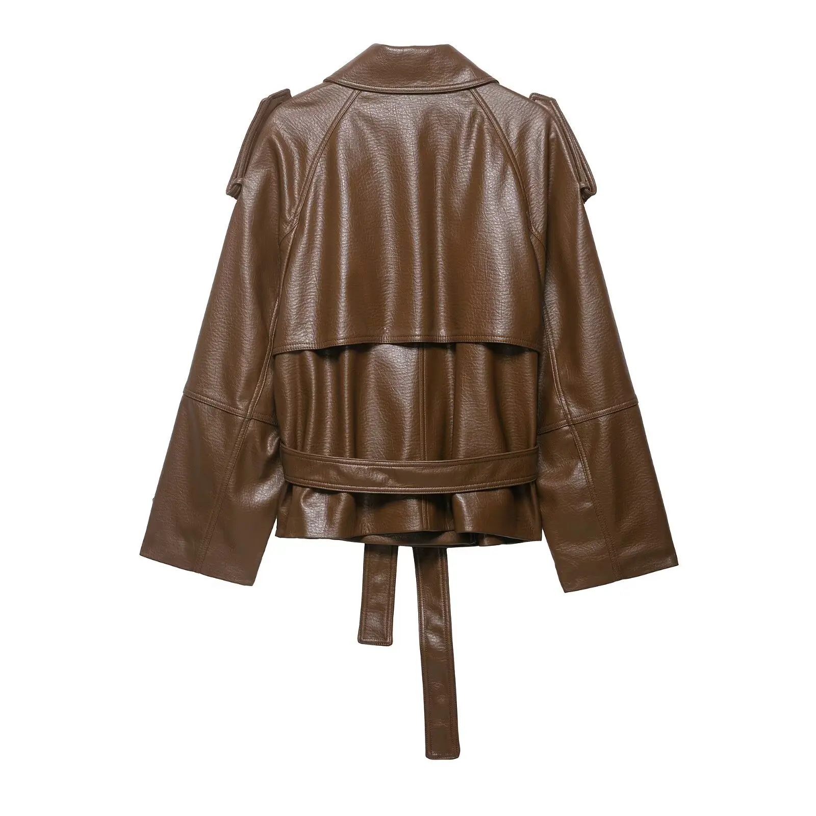 Women's Fashionable Faux Leather Short Trench Coat   UC6H