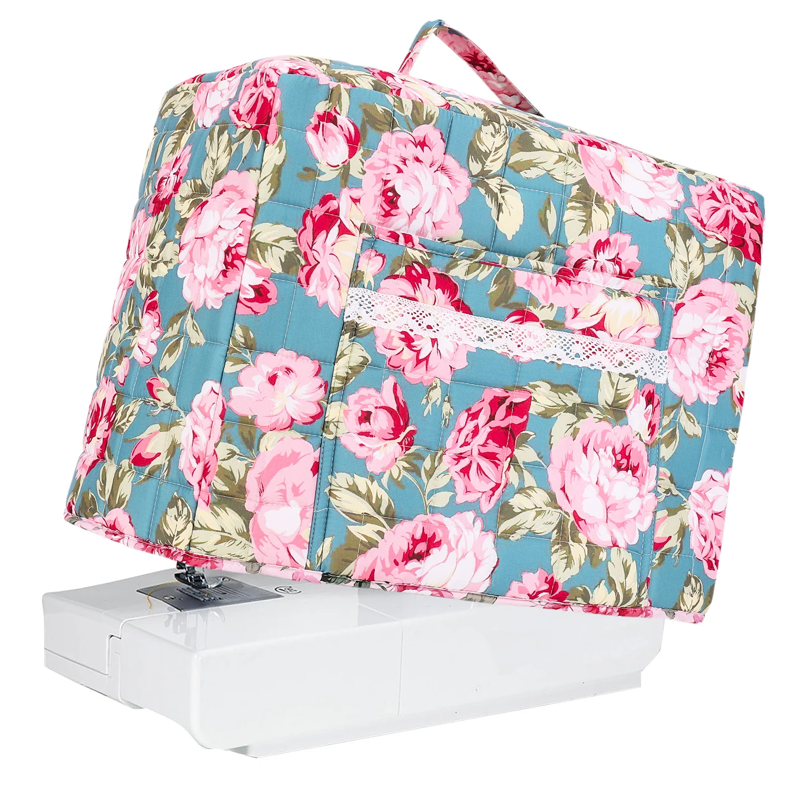 

Floral Quilted Sewing Machine Cover with Pocket Craft Room Sewings Supply Organizer for Most Standard Machines and Accessories