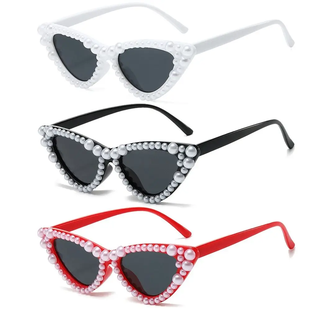 Driving Accessories Cat's Eye Frame Pearl Decoration Sunglasses Travel Sun-Protective Black Shades Glasses Bride Eyewear Outdoor