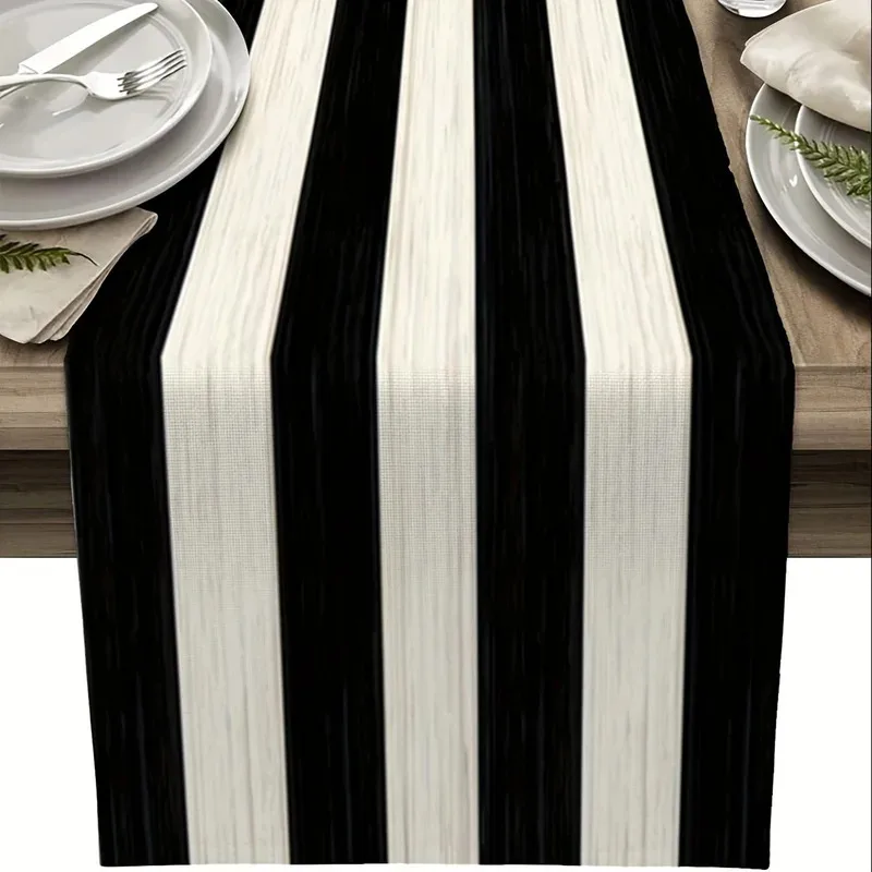 VIKAMA Classic Black And White Contrasting Striped Table Flag Restaurant Atmosphere Decoration With Long Scarves And Table Decor