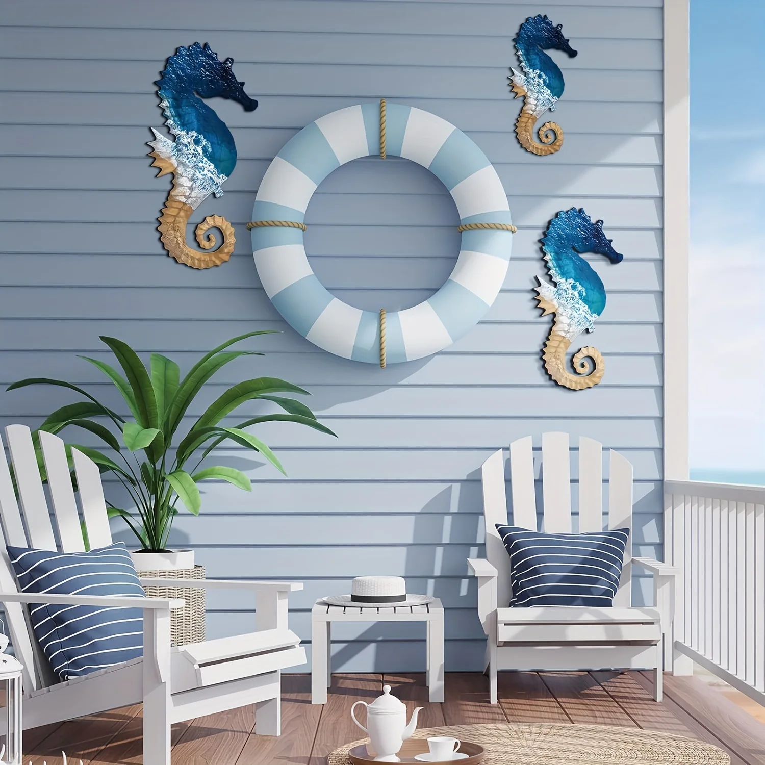 

Summer Marine Animal Wall Sticker Seahorses Hanging Ornament Wooden Children Room Decoration