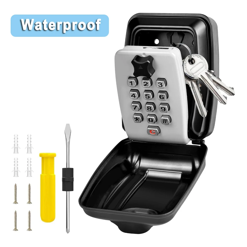 Waterproof Wall Mounted Key Safe Box Metal Anti-theft Combination Password Lock Key Storage Homestay Office Home Indoor Outdoor