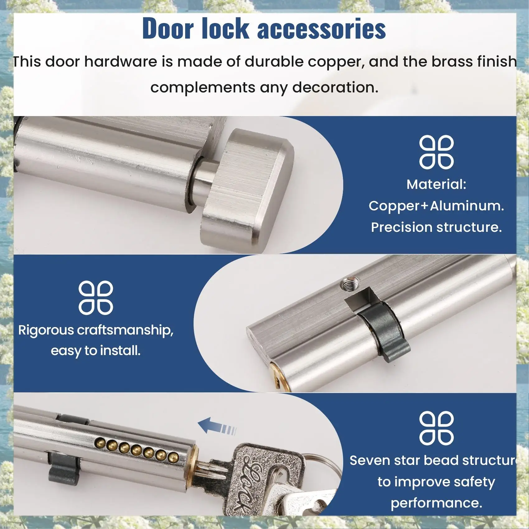 Новая дверная фурнитура, 80 мм, медный цилиндр дверного замка, внутренний замок для спальни, ручка для гостиной, латунный замок с ключом